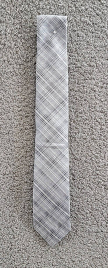 Calvin Klein Silk Blend Fine Wire Plaid Tie Men's Gray Adjustable~