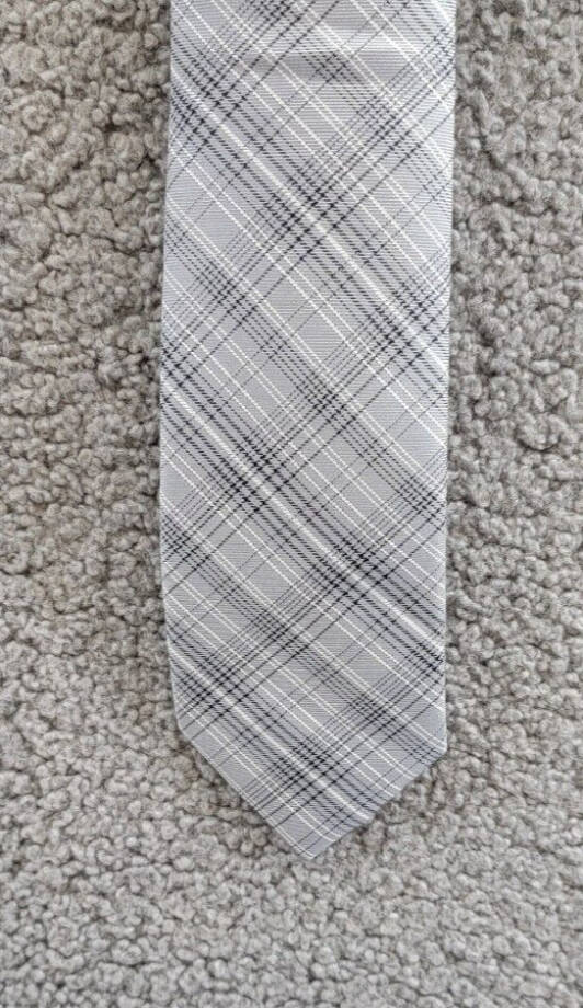 Calvin Klein Silk Blend Fine Wire Plaid Tie Men's Gray Adjustable~