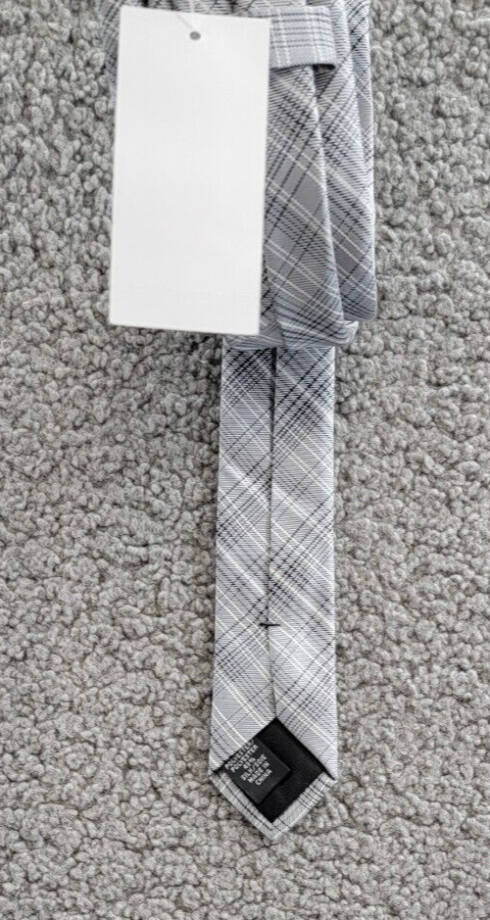Calvin Klein Silk Blend Fine Wire Plaid Tie Men's Gray Adjustable~