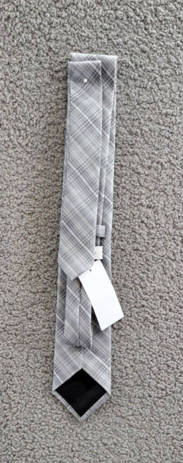 Calvin Klein Silk Blend Fine Wire Plaid Tie Men's Gray Adjustable~