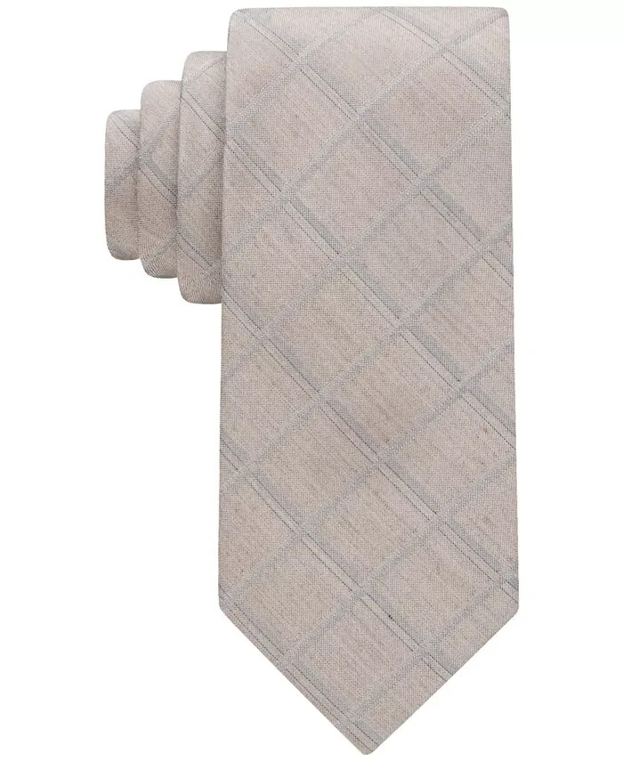 Calvin Klein Silk Blend Heather Windowpane Grid Tie Men's Taupe Adjustable~