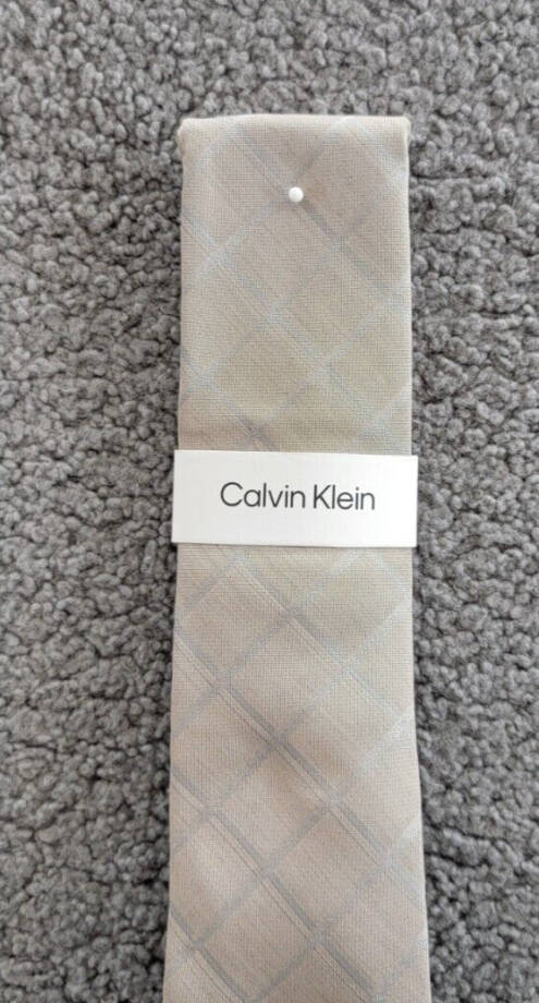 Calvin Klein Silk Blend Heather Windowpane Grid Tie Men's Taupe Adjustable~
