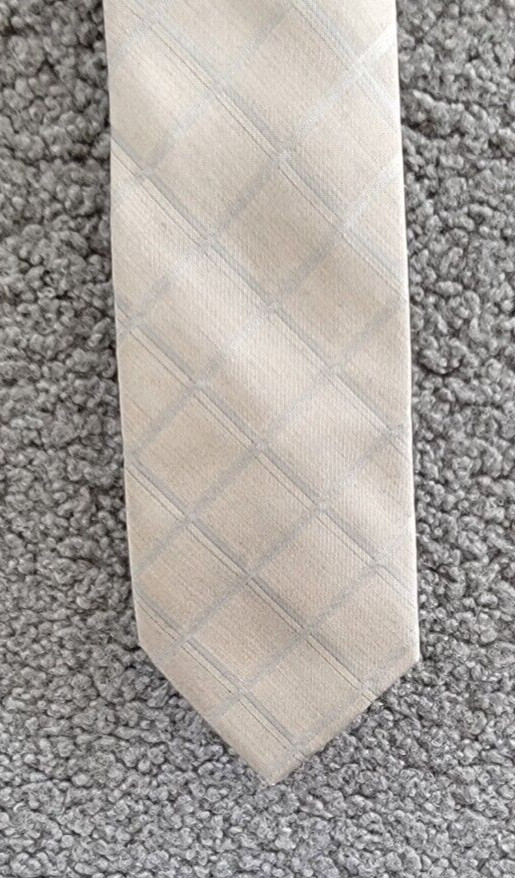 Calvin Klein Silk Blend Heather Windowpane Grid Tie Men's Taupe Adjustable~