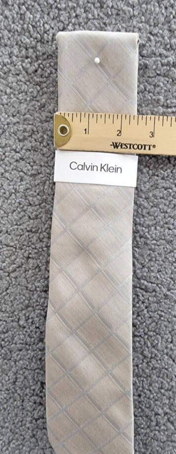 Calvin Klein Silk Blend Heather Windowpane Grid Tie Men's Taupe Adjustable~
