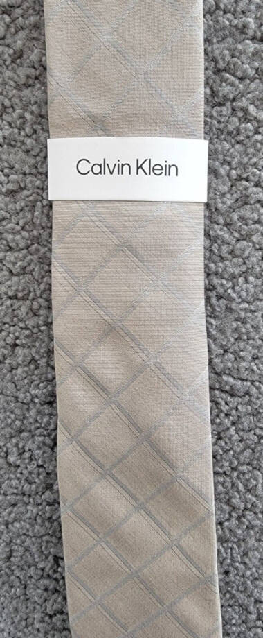 Calvin Klein Silk Blend Heather Windowpane Grid Tie Men's Taupe Adjustable~