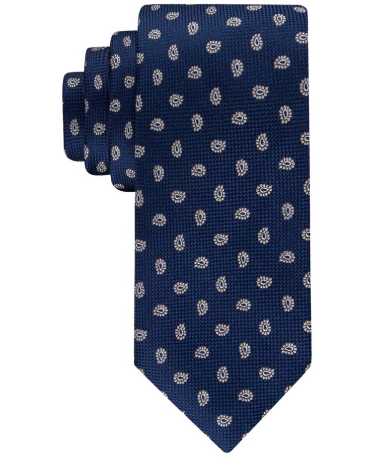 Tommy Hilfiger Classic Oxford Tie Men's One Size Navy/Taupe Paisley Pine Pattern