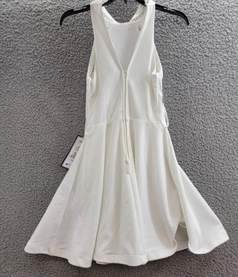 B Darlin Halter-Neck Scuba-Crepe A-Line Dress Juniors 1/2 White Zip Button Back