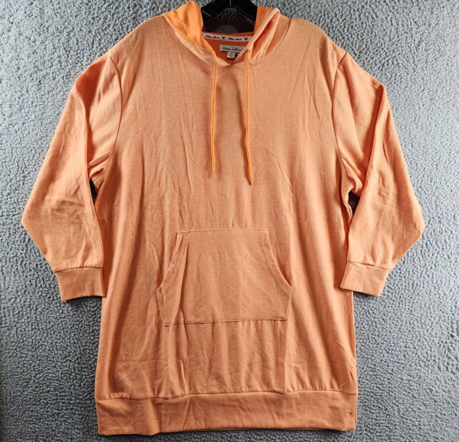 White Mark Plus Size Hoodie Sweatshirt Dress Women's 2X Orange Yellow Drawstring