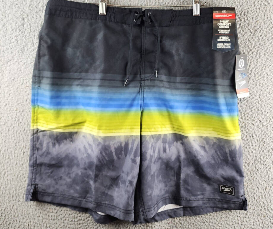 Speedo Printed Bondi Basin 9" Boardshorts Men's XXL Black Multi Drawstring Waist