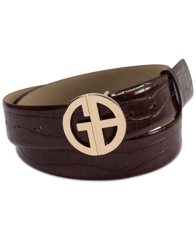 Giani Bernini Croc-Embossed Faux-Leather Belt Women's L Wine Adjustable