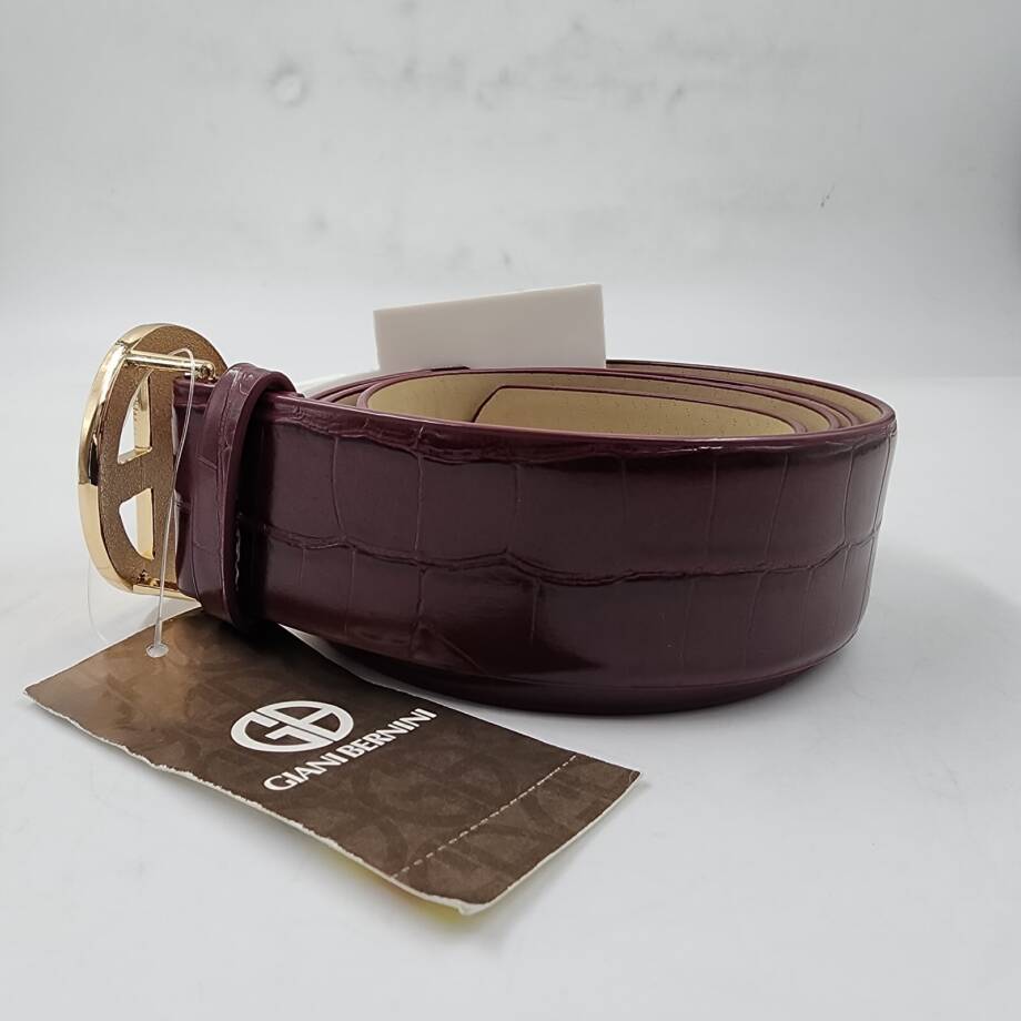 Giani Bernini Croc-Embossed Faux-Leather Belt Women's L Wine Adjustable