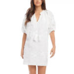 Karen Kane Embroidered Tasseled Shift Dress Women's M Off White Elbow Sleeve
