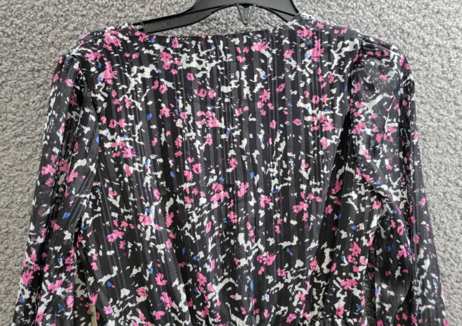Aqua Printed Wrap Dress Girls' M (9/10) Black Multi Surplice Neck Long Sleeves