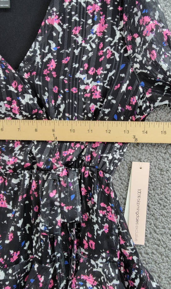 Aqua Printed Wrap Dress Girls' M (9/10) Black Multi Surplice Neck Long Sleeves