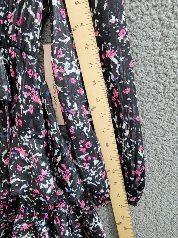 Aqua Printed Wrap Dress Girls' M (9/10) Black Multi Surplice Neck Long Sleeves