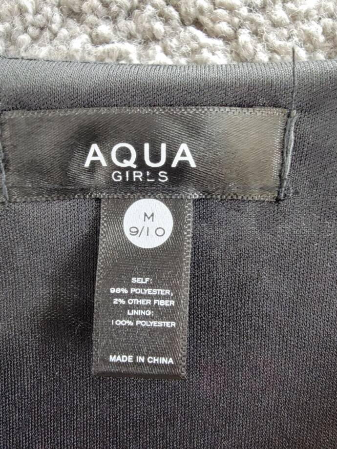 Aqua Printed Wrap Dress Girls' M (9/10) Black Multi Surplice Neck Long Sleeves