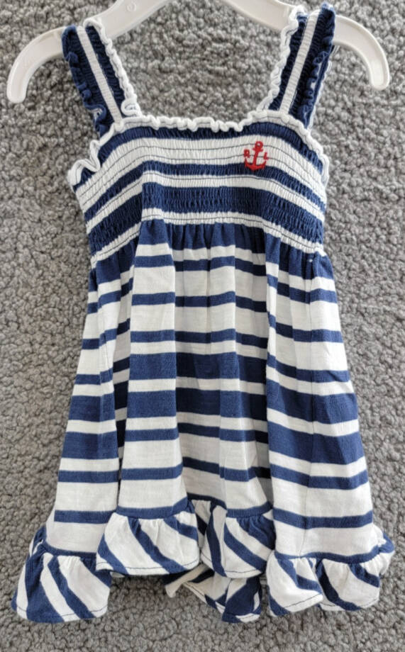 Ralph Lauren Nautical-Inspired Smocked Dress W/ Bloomers Girl's 3M Navy 2pc.