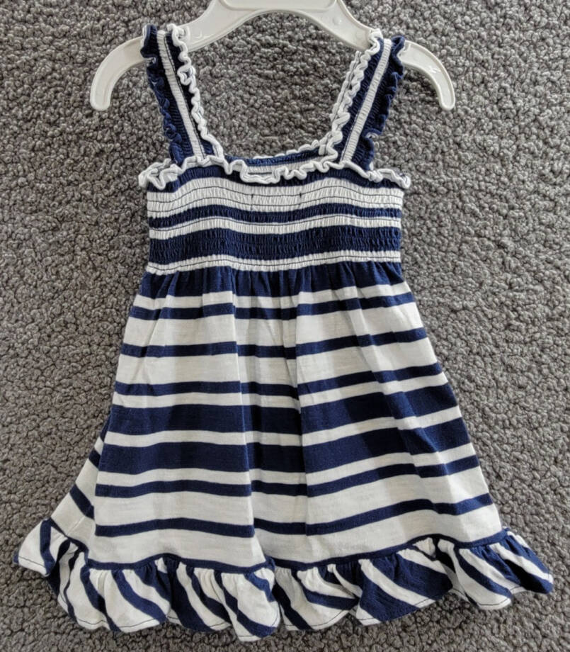 Ralph Lauren Nautical-Inspired Smocked Dress W/ Bloomers Girl's 3M Navy 2pc.
