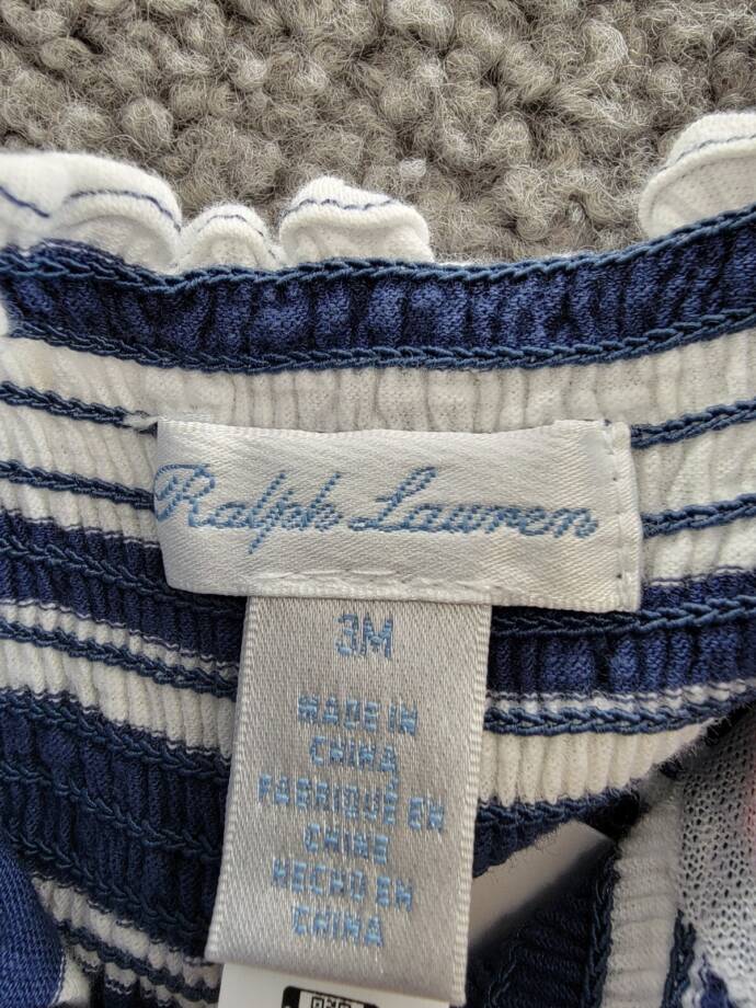 Ralph Lauren Nautical-Inspired Smocked Dress W/ Bloomers Girl's 3M Navy 2pc.