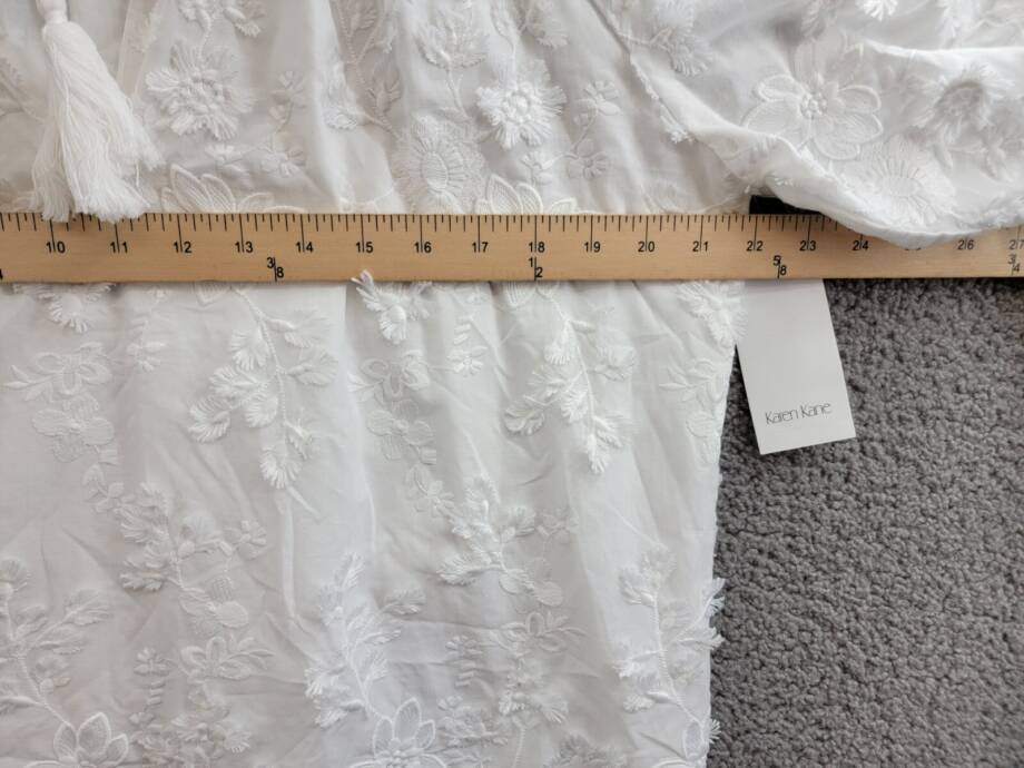 Karen Kane Embroidered Tasseled Shift Dress Women's M Off White Elbow Sleeve