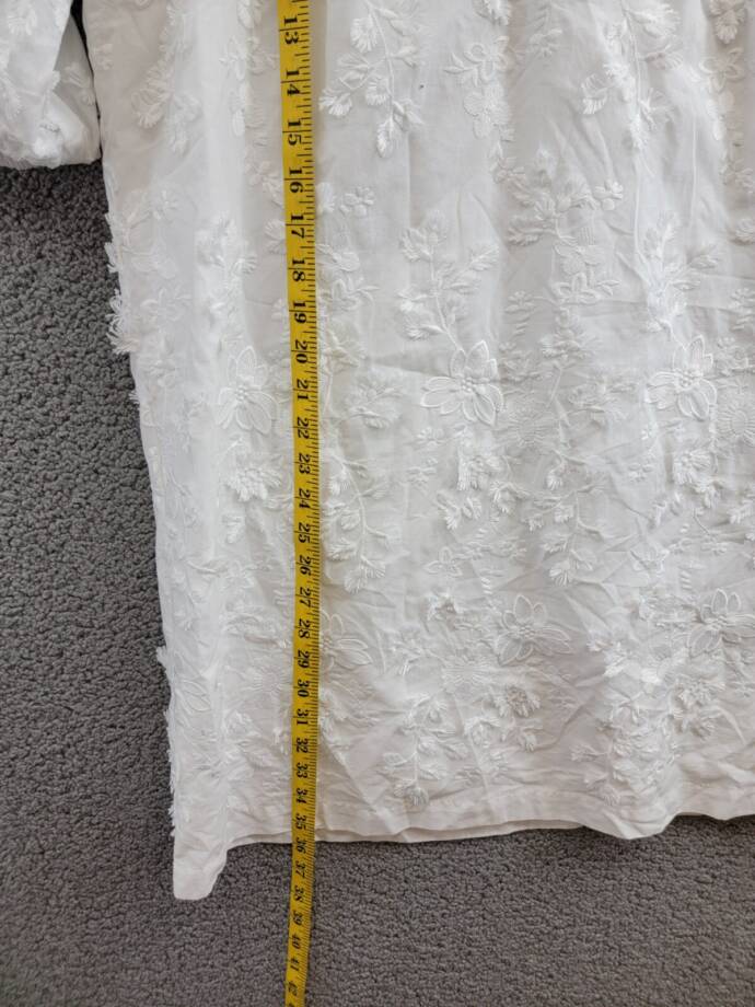 Karen Kane Embroidered Tasseled Shift Dress Women's M Off White Elbow Sleeve