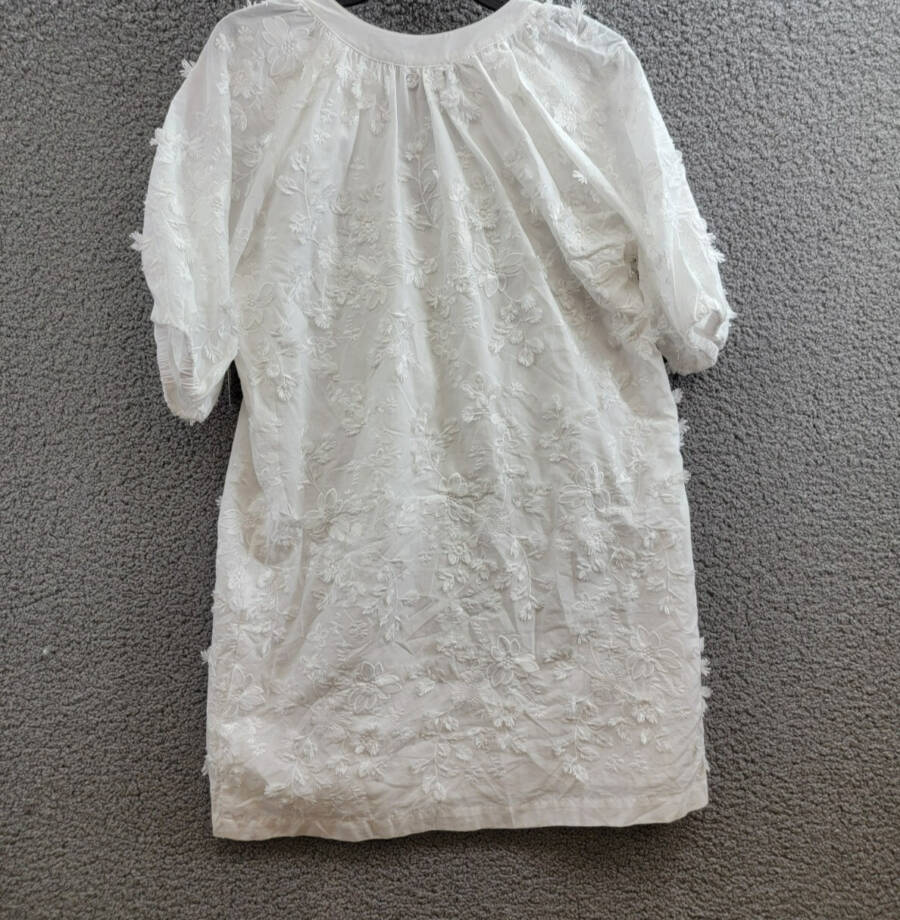 Karen Kane Embroidered Tasseled Shift Dress Women's M Off White Elbow Sleeve