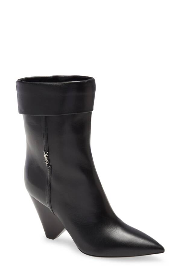 Saint Laurent Niki Pointed Toe High Heel Booties Womens 35/5 US Nero Cuff Detail