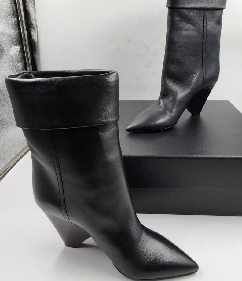 Saint Laurent Niki Pointed Toe High Heel Booties Womens 35/5 US Nero Cuff Detail