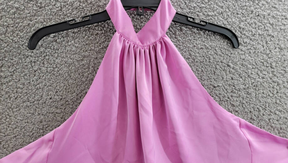 Ramy Brook Faux Feather Trim Halter Top Women's S Pink Rose Tie Hook & Eye Back
