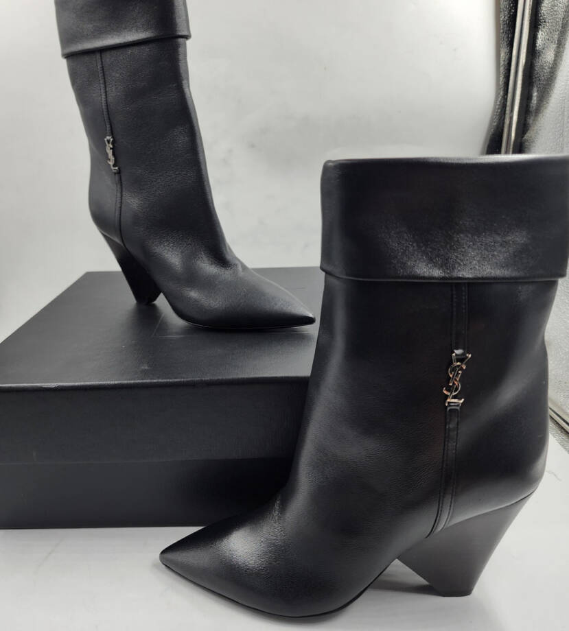 Saint Laurent Niki Pointed Toe High Heel Booties Womens 35/5 US Nero Cuff Detail
