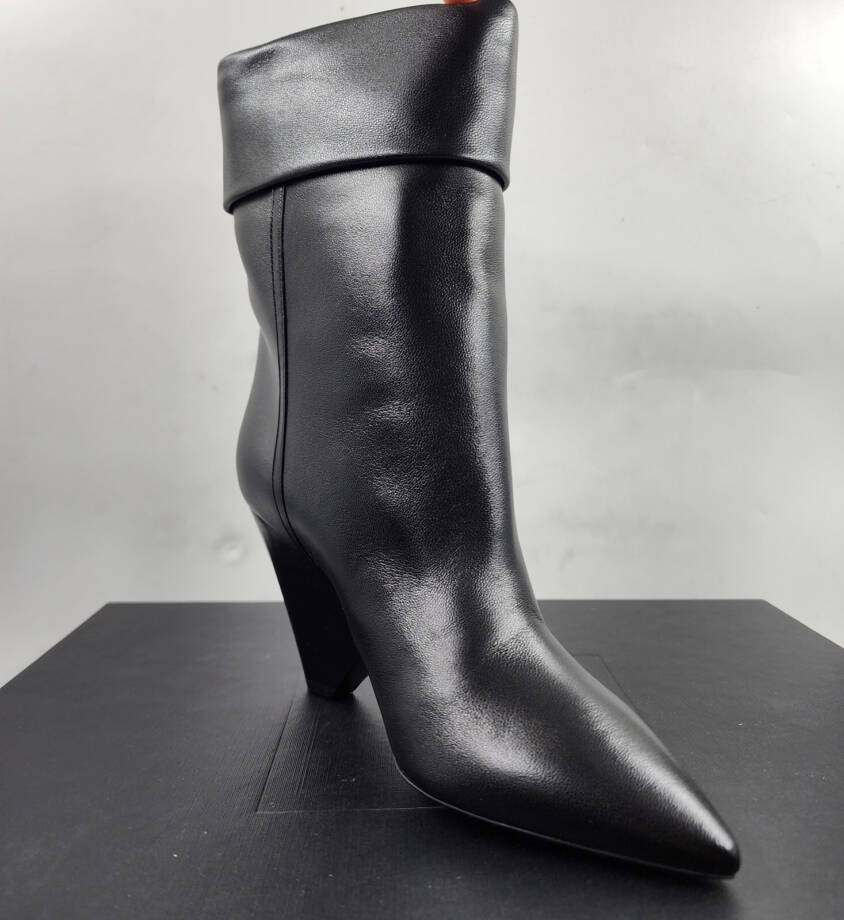 Saint Laurent Niki Pointed Toe High Heel Booties Womens 35/5 US Nero Cuff Detail