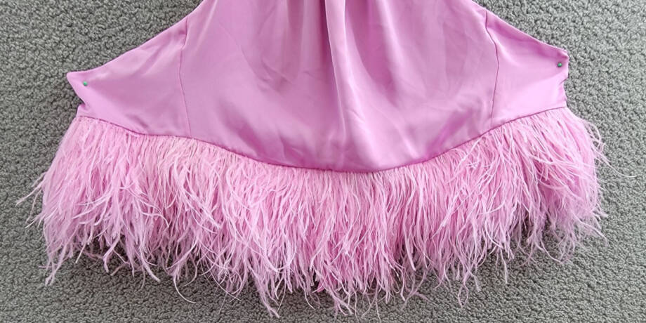 Ramy Brook Faux Feather Trim Halter Top Women's S Pink Rose Tie Hook & Eye Back