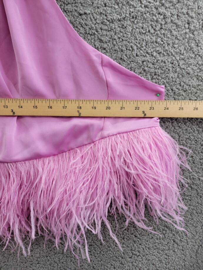 Ramy Brook Faux Feather Trim Halter Top Women's S Pink Rose Tie Hook & Eye Back