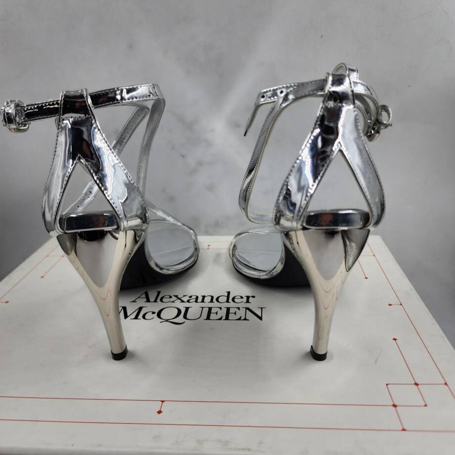 Alexander McQueen Strappy High Heel Sandals Women's 36/6 US Silver Ankle Strap