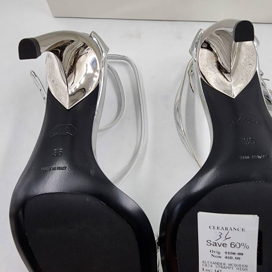 Alexander McQueen Strappy High Heel Sandals Women's 36/6 US Silver Ankle Strap