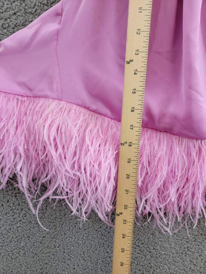 Ramy Brook Faux Feather Trim Halter Top Women's S Pink Rose Tie Hook & Eye Back