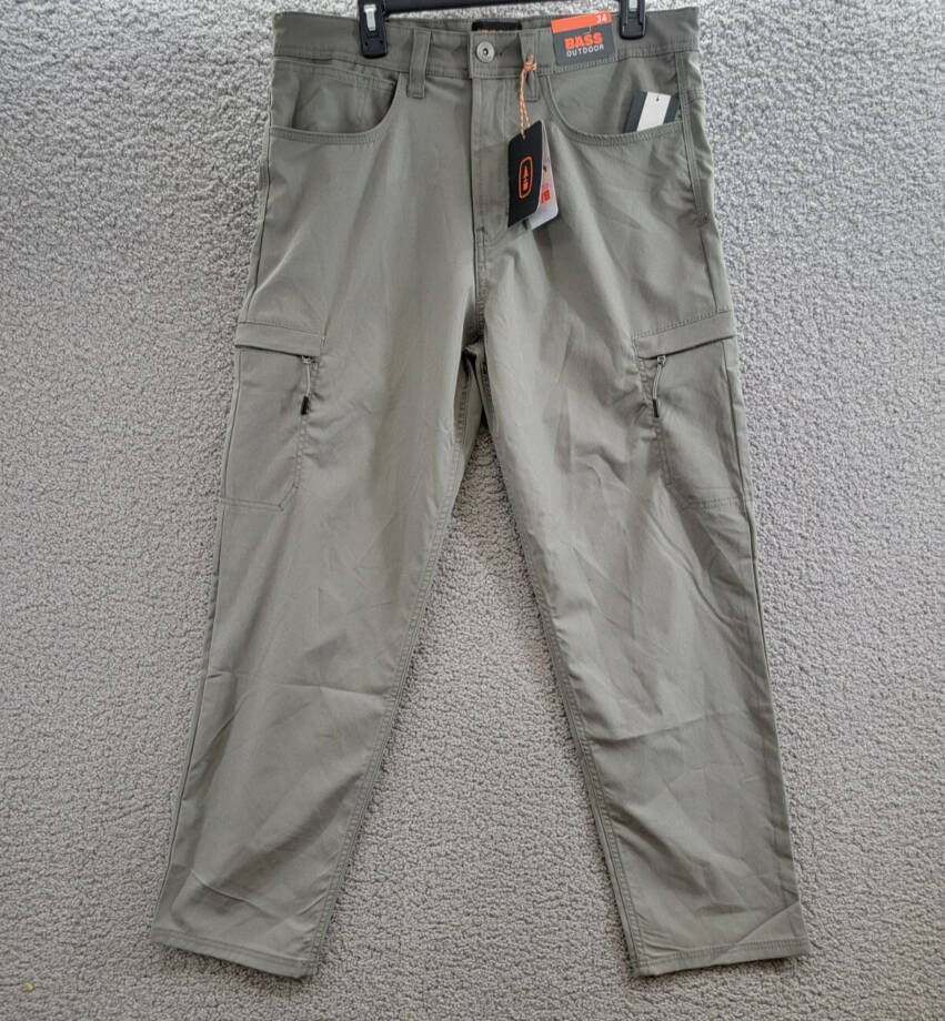 BASS OUTDOOR Essential Tech Cargo Pants Men's 34 Castor Gray Button Zip Closure