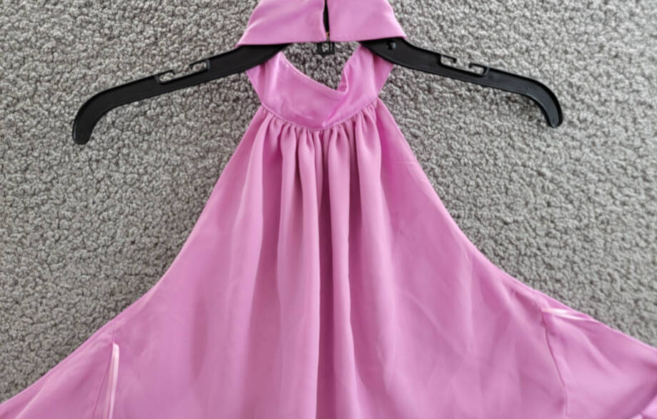 Ramy Brook Faux Feather Trim Halter Top Women's S Pink Rose Tie Hook & Eye Back