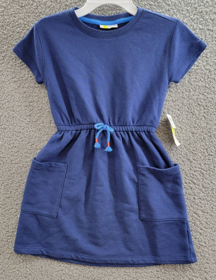 Epic Threads French Terry Dress Girls XS (5-6) Medieval Blue Round Neck Pullover