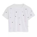 KatieJnyc Fearless Cropped Embroidered Stars Tee Girl XL White Crewneck Pullover