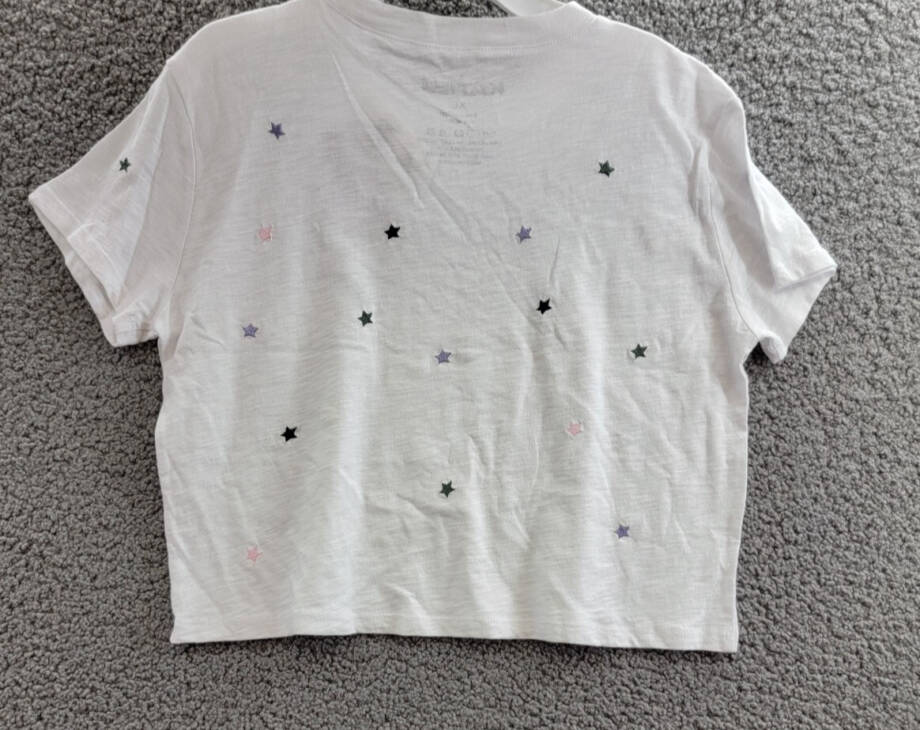 KatieJnyc Fearless Cropped Embroidered Stars Tee Girl XL White Crewneck Pullover