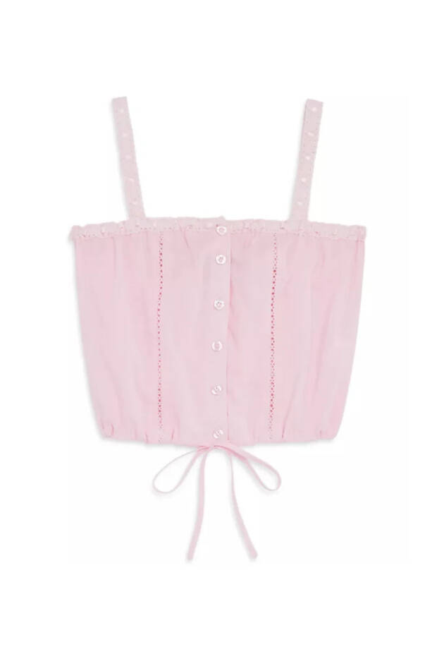 KatieJnyc Willow Top Girls' L Baby Pink Straight Neck Sleeveless Button Closure