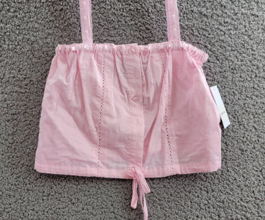 KatieJnyc Willow Top Girls' L Baby Pink Straight Neck Sleeveless Button Closure