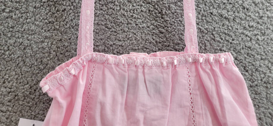 KatieJnyc Willow Top Girls' L Baby Pink Straight Neck Sleeveless Button Closure
