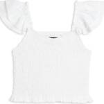 KatieJnyc Joanna Smocked Crop Top Girls L White Solid Square Neck Pullover S/S