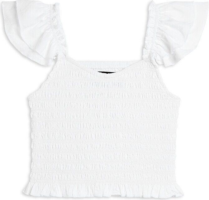 KatieJnyc Joanna Smocked Crop Top Girls L White Solid Square Neck Pullover S/S