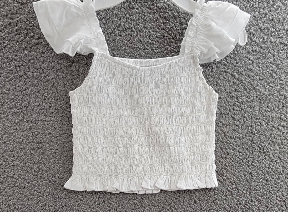 KatieJnyc Joanna Smocked Crop Top Girls L White Solid Square Neck Pullover S/S