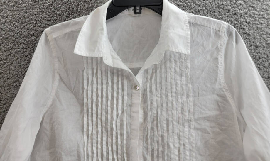 Bella Dahl Pintuck Crop Button Up Shirt Women's M White Solid Drawstring Hem L/S
