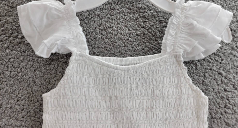 KatieJnyc Joanna Smocked Crop Top Girls L White Solid Square Neck Pullover S/S