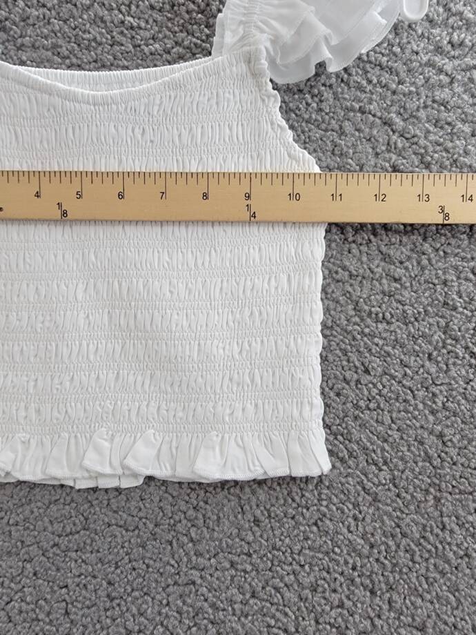 KatieJnyc Joanna Smocked Crop Top Girls L White Solid Square Neck Pullover S/S